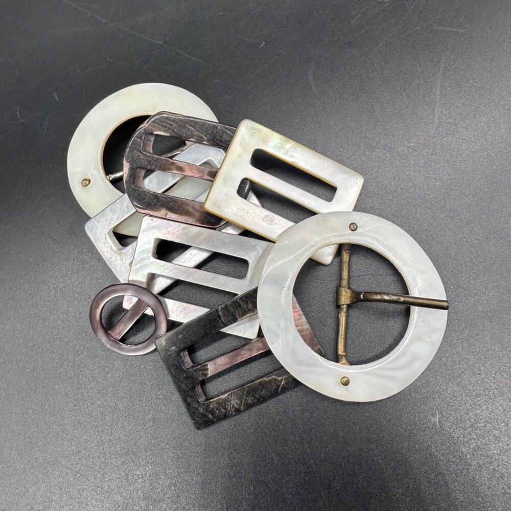 Vintage Mother Of Pearl Buckled Slides Lot of 8 Retro Fashion Accessories